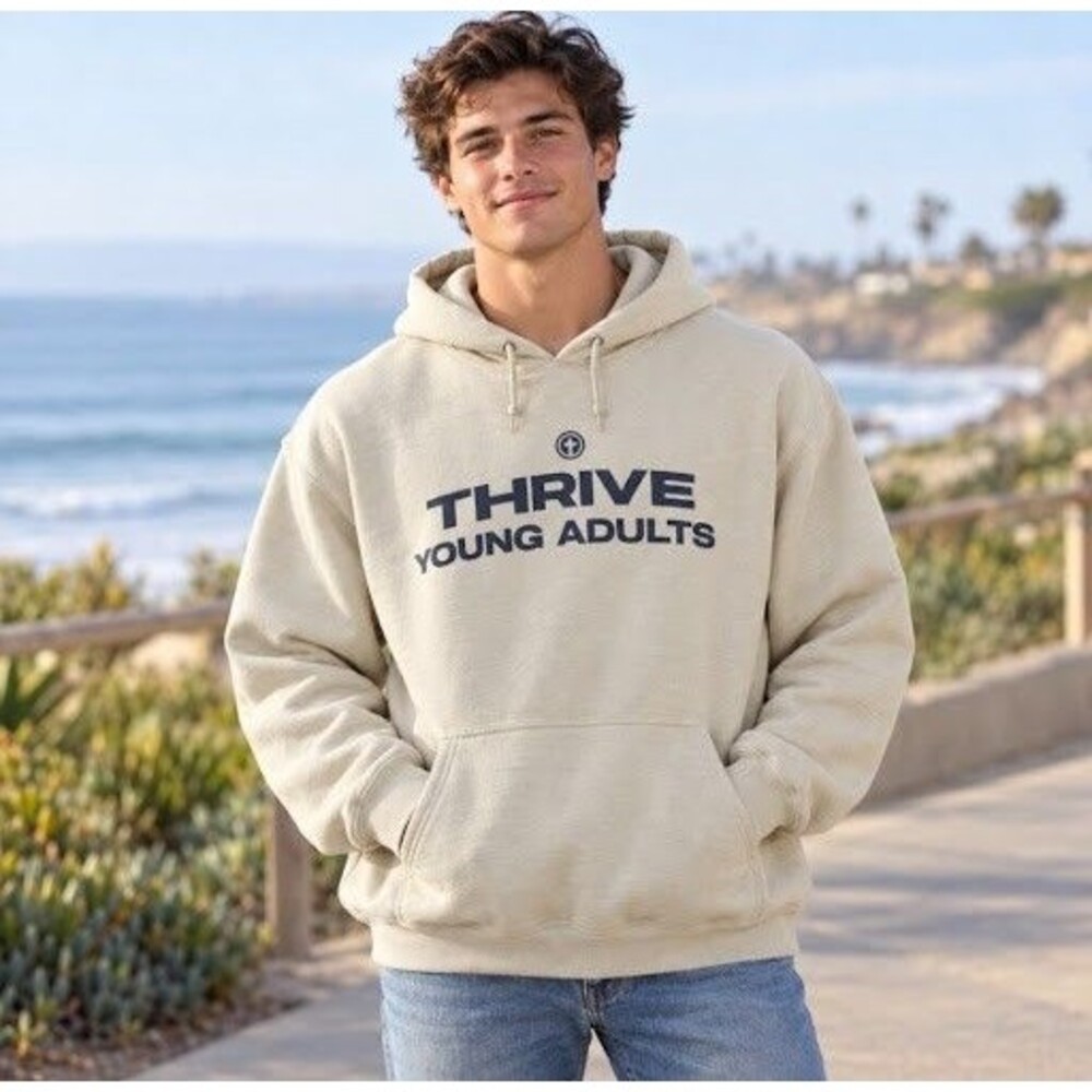 outh OC Calvary Church "Thrive Young Adults" Hoodie - Size Large - Sand / Beige